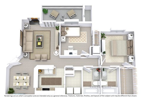 Floor plan for 2 beds, 2 baths, 885 sqft